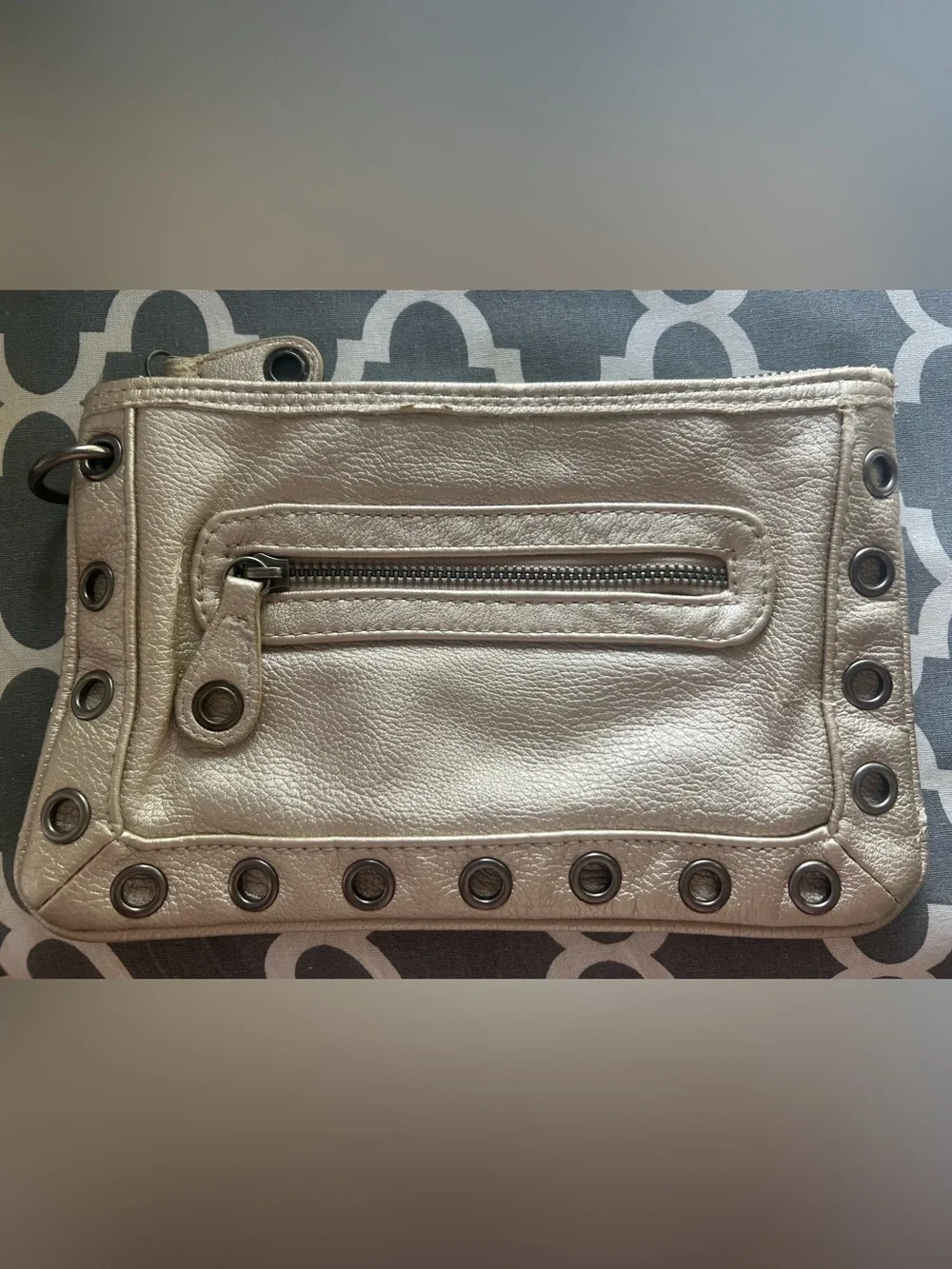 Metallic Golden Grommet-Trim Wallet/Wristlet Bag